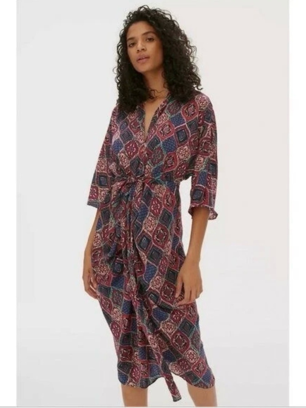 NWT Anthropologie Dolman Sleeve Wrap Midi Dress XL Plum Boho